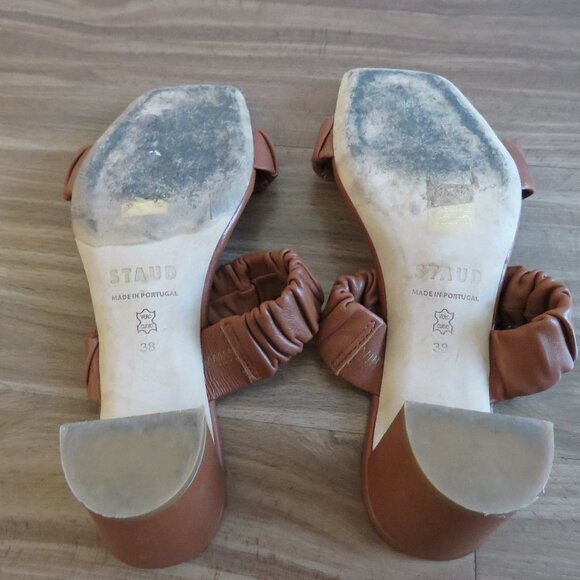 STAUD Frankie Ruched Block Heel Mule Slip On Shoes in Tan Leather - Size US 8 - Picture 15 of 16